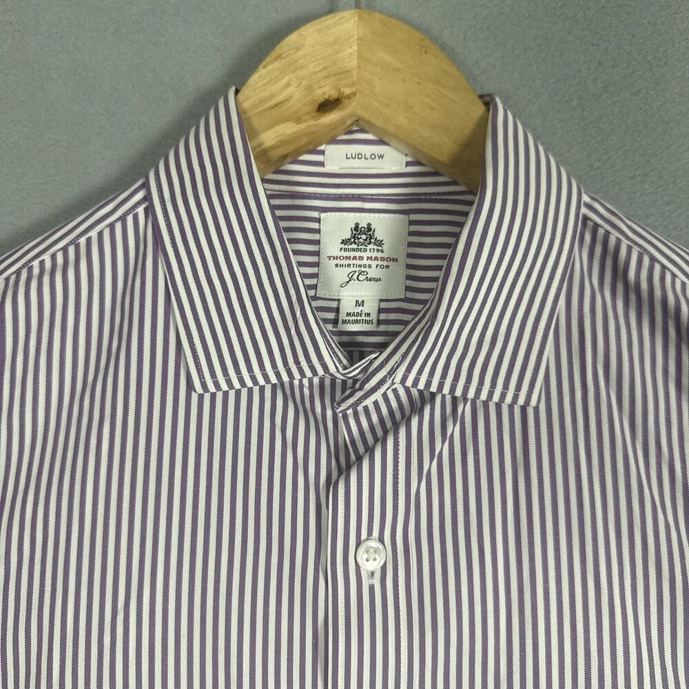 J Crew Thomas Mason Ludlow Dress Shirt Mens Medium Purple Stripe Cotton E5839
